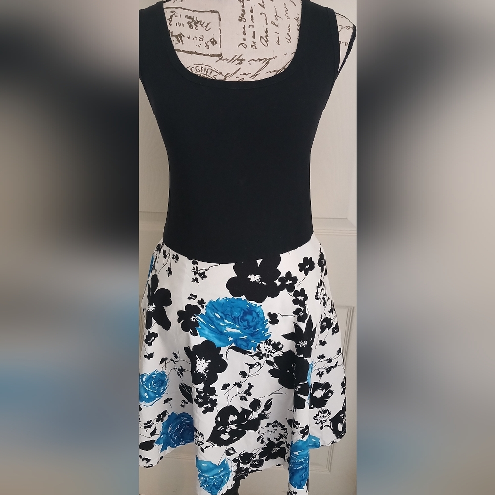5/$25 Floral Blue and Black Women's Dress With Pockets